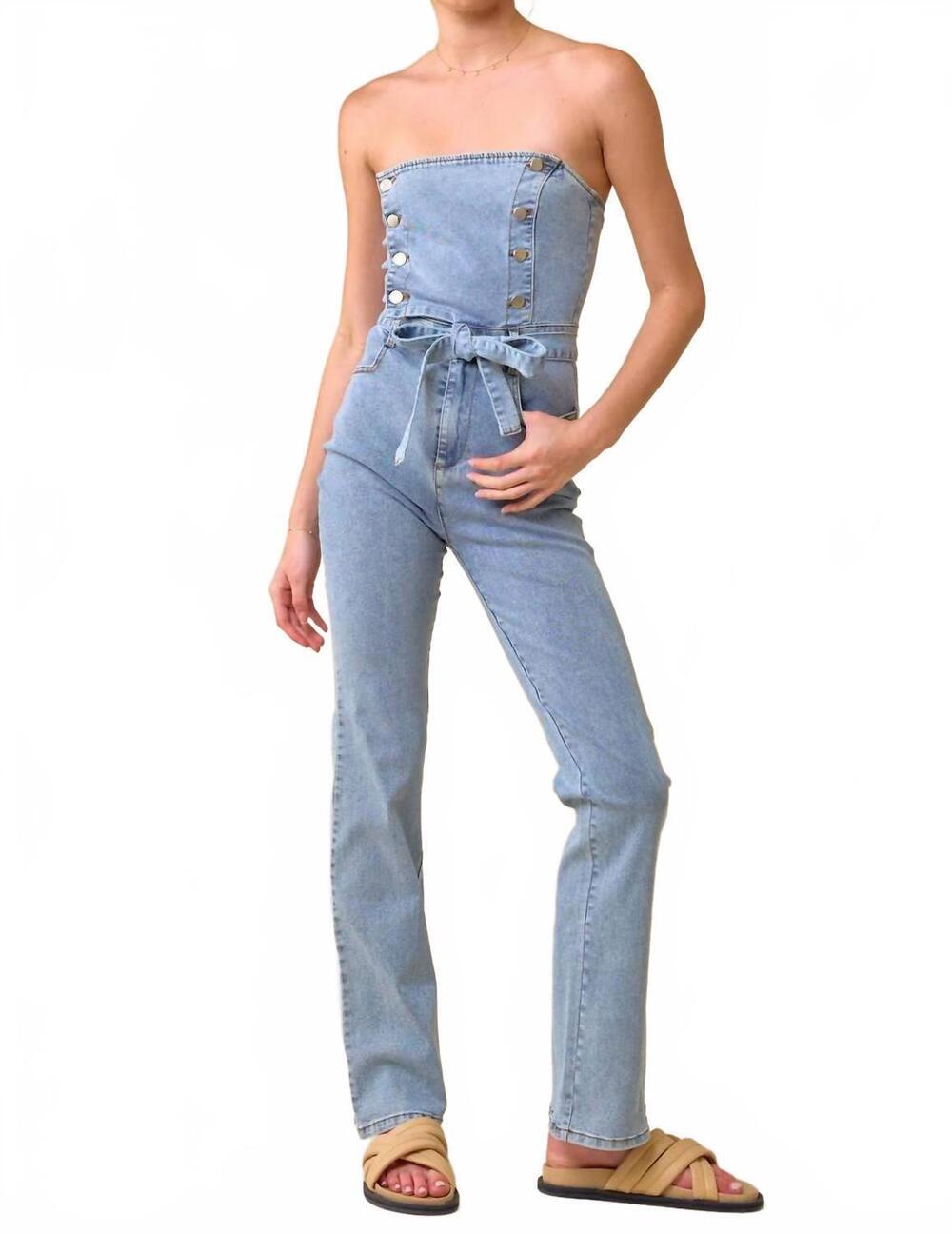 NEW BLUE BLUSH emmy denim jumpsuit in light wash